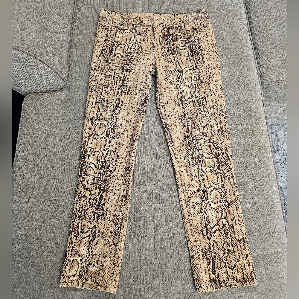 Tory Burch Reptile Snakeskin Brown Tan Super Skinny Jeans Size 28